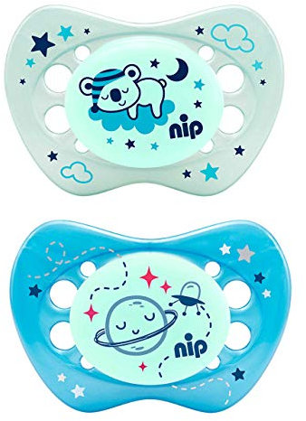 NIP Leucht-SchnullerNight: Kiefergerecht, Mindert Druck auf Zahn- & Kieferbereichen, Made in Germany, BPA-Frei, Größe 1, 0-6 Monate Silikon, Boy