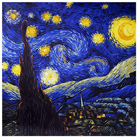 laprée - Schal Seide Damen Seidenschal Kunstreproduktion mit handgerolltem Rand 90 * 90cm - Die sternenklare Nacht von Vincent Van Gogh