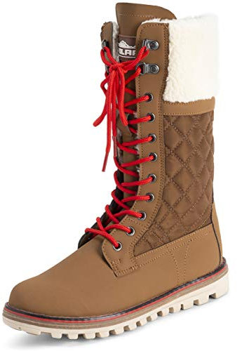Polar Damen Kunstpelz Warm Thermal Wasserdicht Draussen Gehen Schnee Winter Gummisohle Wadenstiefel - Tan/Beige Lammfell - UK5/EU38 - YC0601