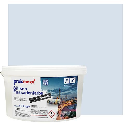 Preismaxx Silikonharz Fassadenfarbe, Alpinblau Blau 10L hochwertige, matte, wasserabweisende Aussen-Dispersion, sehr guter Regenschutz - Abperleffekt