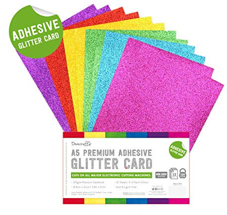 Dovecraft Essentials - Paper & Card - A5 Adhesive Glitter Sheets - Rainbow Bright (12 Pack),DCGCD045