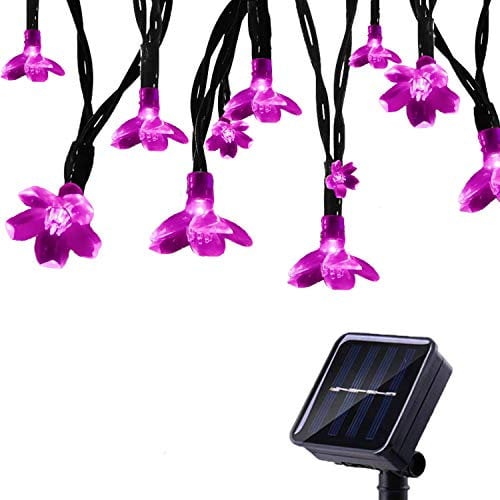 Tuokay Solar Lichterkette Außen 7m 50 LED 8 Modi Wasserdicht LED Außenlichterkette mit Blumen, Dekorative Beleuchtung für Garten Balkon Pavillon Terrasse Rasen Hof Zaun Deko (Rosa)