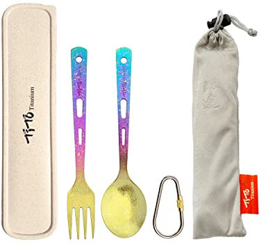 TiTo Titanium Spork Juego de Utensilios de Cocina Camping Ultraligero Portabale al Aire Libre Spork Cuchara con Bolsa Almacenamiento para Hikking Mochilero Utensilio(Colorido)