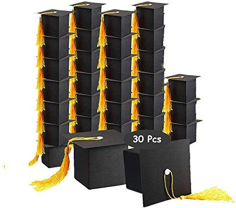 Ritte 30 Stück Abschlussfeier Geschenkschachtel, Abschluss Candy Box, Graduation Cap Geformt Geschenkbox, Graduation Cap Shaped Geschenk Candy Chocolate Box Für Graduation Party Favor (Schwarz)