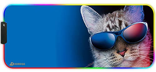 DORRISO RGB Alfombrilla de Ratón Juegos Grande XLL 900 x 400 x 3 mm Gaming Alfombrilla Raton Impermeable con Base de Goma Antideslizante para Gamers Ordenador PC y Laptop Mouse Pad Gato