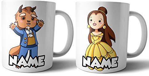 AK Giftshop His and Hers Personalised Mugs - Couples Gift Set - Beauty and Beast - Valentine's Day - Anniversary - Wedding