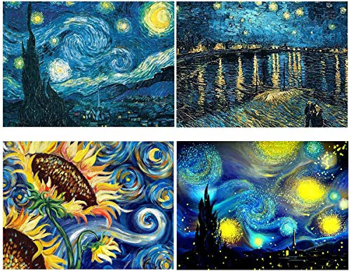 4Pack 5D-Diamant-Malsets für Erwachsene, Vollbohrer, Van Gogh-Diamant-Malerei-Bastelsets für Zuhause, Wanddekoration, Geschenk (30x40cm)