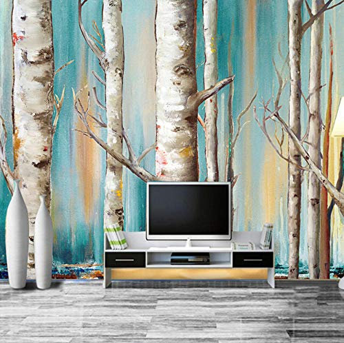 ZLLHAPPY Papier Peint Chambre D'Enfant Peinture À L'Huile Paysage De Forêt De Bouleaux Trompe L Oeil | Déco Mural Tableaux Muraux Photo Mural Rustique Vintage Chambre Corridor Wallpaper 150X100cm