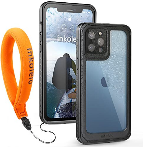 inkolelo for iPhone iPhone 12 Pro Max Case Waterproof, Bulit-in Screen Protector with Floating Strap [IP68 Underwater] Rugged 360 Full Body Heavy Duty Shockproof Dustproof Phone Case 6.7 Inch, Black