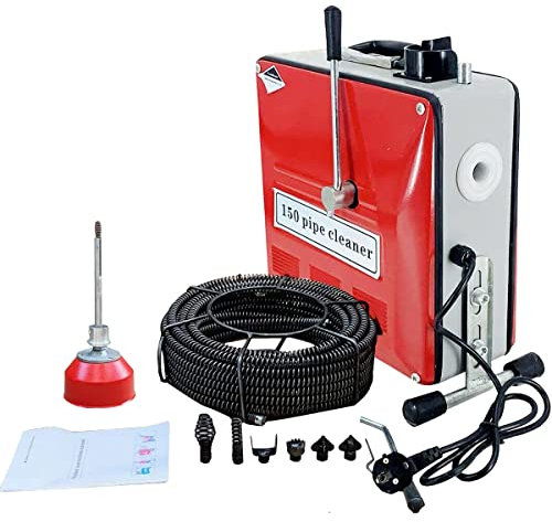 SUDEG 900W elektrische Rohrreinigungsmaschine,400U/min Rohrreiniger, rohrreinigungsspirale,Riemenantrieb,geeignet für Ø20-110 mm Rohrleitungen mit 6 Bohr- und Schneidköpfe