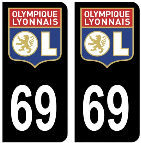 HADEXIA Aufkleber für Nummernschild 69 Club OL Olympique Lyonnais Fußball Schwarz