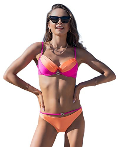 Selente Love & Fun Seducente Bikini Arancione/Fucsia+Minigonna, XL
