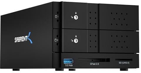 SABRENT Docking Station USB Tipo C a Doppio SATA e RAID da 3.5 con Lettori di Schede CFast/SD e Porta USB Tipo A (DS-2BCR)