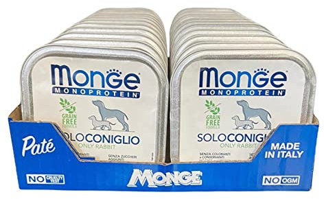 Monge Monoprotein Nassfutter für Hunde nur Kaninchen, natürlich ohne Farbstoffe, Konservierungsstoffe und Zuckerzusatz 24er Pack (1 = 150 g)