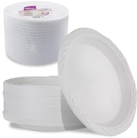 BARGAINGALORE New Pack of 150 Foam Plates 9'' Disposable Party BBQ Wedding Tableware Catering, White