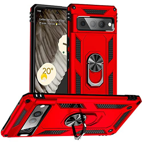 per Cover Pixel 7 Pro, Cover Google Pixel 7 Pro, Custodia Slim Silicone Armour Bumper Antiurto Telefono Case con Kickstand per Cover Google Pixel 7 Pro (Rosso)
