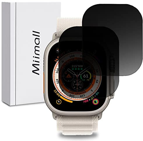 Miimall [Confezione da 2 pellicole protettive per Apple Watch Ultra 2 da 49 mm, in vetro temperato, durezza 9H, anti-graffio, anti-spia, anti-peep, senza bolle, pellicola protettiva per Apple Watch