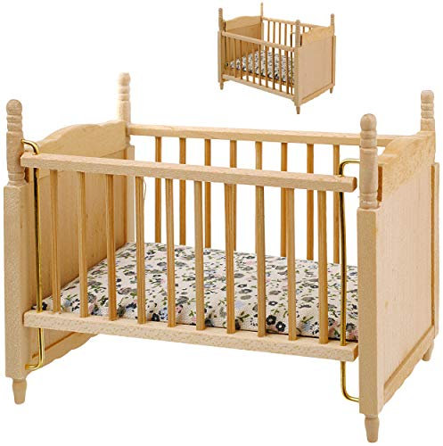 alles-meine.de GmbH Miniatur - Holz - Kinderbett/Bett - Babybett - Maßstab 1:12 - Puppenstube/Puppenhaus - Gitterbett - Puppenbett - Puppe - Kinderbettchen - Kinderzimmer - S..