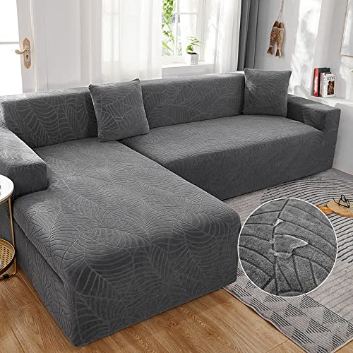 Sofa überzug L Form Wasserdicht,2 Stück Couch überzug Ecksofa L Form Rechts Links, Jacquard Chaiselongue Sofa Schonbezug ,Sofabezug Sofahusse Couchbezug für Sektionssofa (GreyB, ChaiseLongue+3seats)