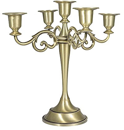 Retro Metall Kandelaber Kerzenhalter, Kerzenständer für formelle Veranstaltungen, Hochzeit, Kirche, Feiertagsdekor, Halloween, Elegantes Dekorationsstück für Tisch,Bronze,5 arm
