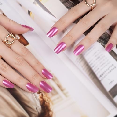DANNI & TONI Semi Cured Gel Nail Strips,Pink Metallic Mirror Soft Self-Adhesive Gel Nail Stickers(Cosmic Bloom),Salon-Quality Gel Nail Polish Wraps Manicure Stickers Set 28Pcs