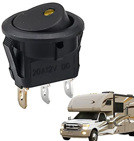 Kasmole Interrupteur à Bascule Rond, 12V 20A Interrupteur lumière LED contrôle Marche-arrêt Voiture Van Dash Lumière, pour Véhicules Bateau Camion Remorque Appareils Ménagers