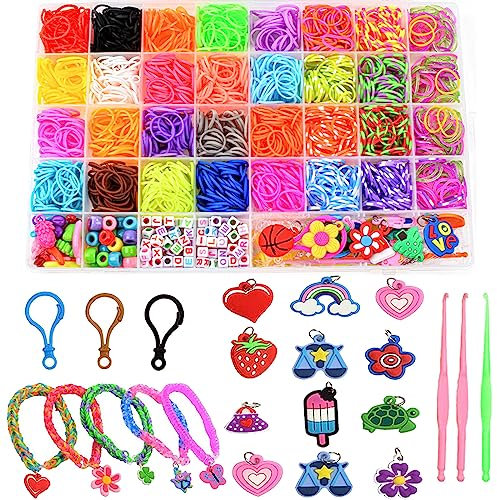 WeiRenLuan 2500+ Loom Bänder Set,Bänder Armbänder Selber Machen Armband Set mit Perlen, Anhänger, Charms, Y Loom, S-Clips und Häkelnadeln, Geschenk für Junge Mädchen