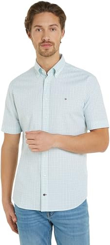 Tommy Hilfiger Chemise Homme Manches Courtes, Multicolore (Optic White / Seagrass Mint / Multi), 38