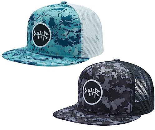 Bassdash Berretto da Camionista a Tesa Piatta da 2 Pezzi Cappello Snapback Regolabile con Retro in Rete per Uomo Donna Caccia da Pesca