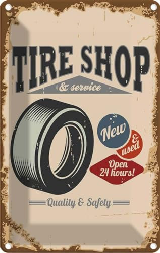 vianmo Blechschild 12x18 cm Tire Shop Reifen Service Metall Schild Wandschild