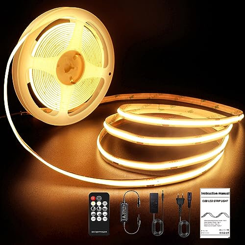 ROUKLE Striscia LED COB 8mm - 10M, 24V, Super Luminosa e Dimmerabile, CRI90+ con Controllo RF | 3840 LEDs | Bianco Caldo 2700K | Facile Installazione per Casa Decorazione Fai-da-te