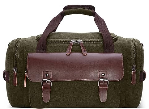 DORRISO Vintage Canvas Herren Reisetasche Grosse Kapazität Wochenendtasche Handgepäck Tasche für Business Lässig Camping Wandern Draussen Leinwand Herren Umhängetasche Grün