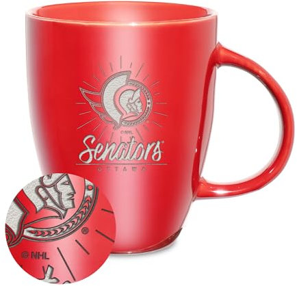 Rico Industries NHL Hockey Winnipeg Jets Sunburst Navy 530 ml Keramiktasse mit Lasergravur