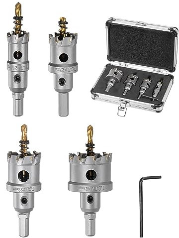 QUARKZMAN Lochsäge 5pcs Set 21/27/32/42mm Hartmetallbohrer Lochstanzer Metall Bohrer Hartmetallschneider Fräser für Edelstahl Eisen Legierung Holz Kunststoff