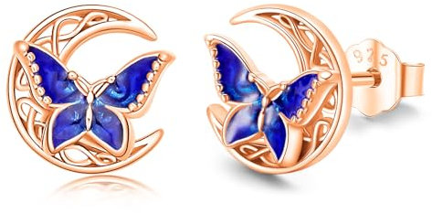 Twoowl Butterfly Earrings 925 Sterling Silver Celtic Rose Gold Moon Stud Earrings Irish Celtic Jewellery Gifts Birthday for Women Girls
