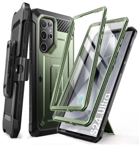 SUPCASE Custodia per Samsung Galaxy S24 Ultra 5G (2024), con Pellicola Protettiva, Cavalletto, Clip da Cintura [Telaio Anteriore Extra] Robusta Protezione Antiurto (2 Fronti) (Verde)