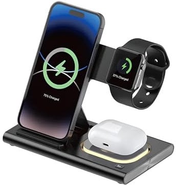 EFOM 3in1 iPhone Ladestation Kabelloses Ladegerät für Apple - Schnelles Wireless Charger für iPhone 15 14 13 12 11 Pro SE X XS XR 8 & Apple Watch 9 8 7 6 5 4 3 2 Air Pods Pro
