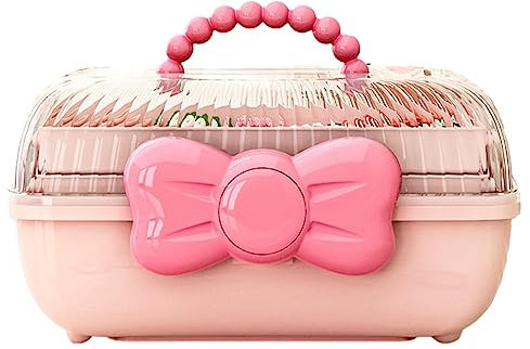 Generic Girl Hair Accessories Storage Box Jewellery Organiser - Multipurpose Three-Layer Case With Handle
