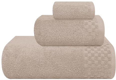 MyOwn Ultra-weiches 3er-Pack Baumwoll-Handtuch-Set, enthält a übergroße Badetücher 70 x 140 cm, a Handtücher 40 x 60 cm und a Waschbetten 30 x 30 cm, Bräunen