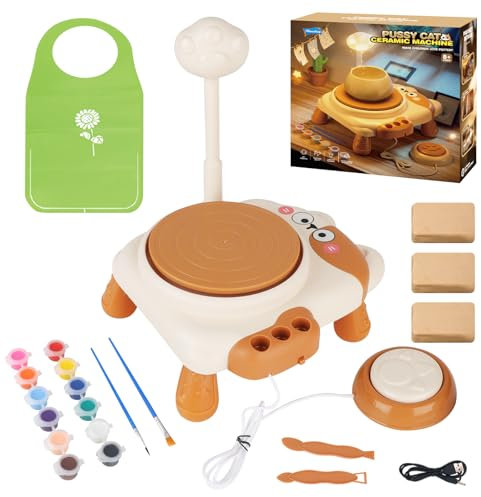 deAO Mini Ruota per Pittura,Kids Pottery Wheel Kits,su Ceramica per Principianti con Argilla da Modellare e Strumenti per Scolpire, Kit per Bambini, Arti e Mestieri con Ruota per Ceramica per Bambini