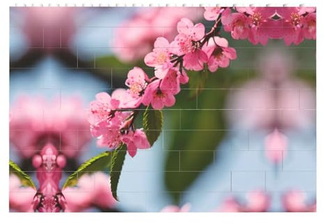 Fleurs de cerisier roses - 1 décoration amusante - Accessoires à suspendre - Briques de construction - Puzzle rectangulaire - Cadeau de vacances ou d'anniversaire