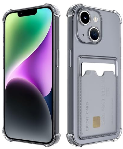 DEVASO Transparente Silicona Funda para iPhone 14 Plus con Tarjetero Cuatro Esquinas Anti-Caídas TPU de Cartera para Porta Tarjetas Carcasa airbag Anti Arañazos Case, Negro