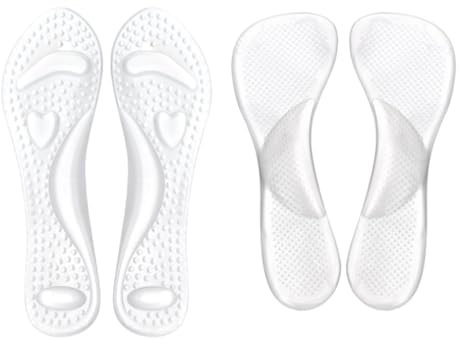 2 Pairs High Arch Insoles, Clear Gel Insoles for Women, Anti-Slidding Adhesive Insoles for Sandals, Comfortable Gel Insoles for Women High Heels Slim Sandals Flats Boots Pumps