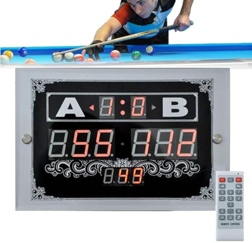 HDaspijh Tableau De Score De Billard, Tableau De Score NuméRique à LED, Tableau De Score éLectronique à Montage Mural avec TéLéCommande pour Les Amateurs De Billard, Jeu De Billard