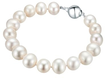 Valero Pearls Damen Perlenarmband aus 925/- Sterling Silber mit rund Süßwasser-Zuchtperle ca. 10,0-11,0 mm
