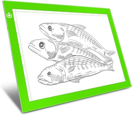 Green A4 Dimmable LED Artcraft Light Box Tracer Slim Light Pad Portable Tablet, USB Power Cable Copy Drawing Board Tracing Table for Artists Designing, Animation, Sketching, Stenciling X-ray Viewing