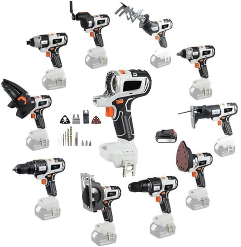 TEHONGMAI Kit Combinado de Herramientas eléctricas 10 en 1, Kit de Herramientas multifuncionales para carpintería con batería de 6000 mAh, Kit Combinado de Herramientas eléctricas inalámbricas para