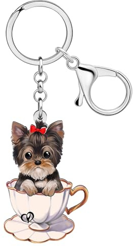 HUAGEO Acrylic Cute Yorkshire Terrier Dog Keyring Car Purse Keychains Puppy Pets Jewellery Gifts For Women Girls Teens Dog Lovers Charms Accessories (Beige)