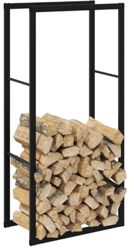 Xichuzi Brennholzregal Schwarz 55x30x116 cm Stahl, Kaminholzregal Aussen, Holzstapelhilfe, Carport, Sichtschutz Garten, Kaminholzregale - 4018465