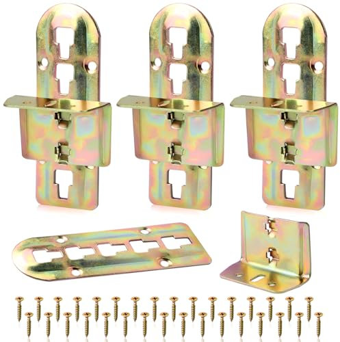 Bettverbinder Einhängebeschlag Bettverbinder Metall Bettbeschläge Bettwinkel Eckverbinder 4er Set für Mittelbalken und Lattenrostauflage (4, Farbe Zink)